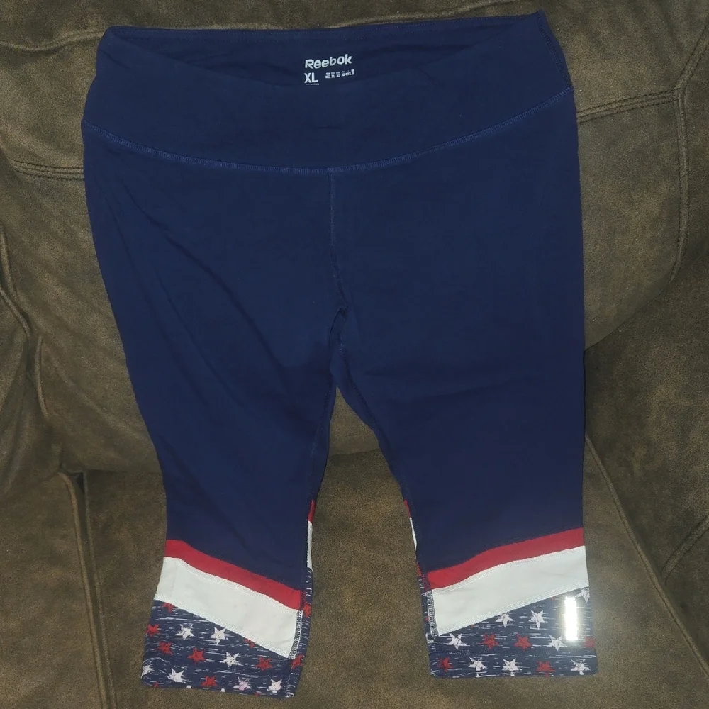 Womens Reebok Blue Leggings With a Red & White Trim and Star Design ~ Size XL - Picture 1 of 16